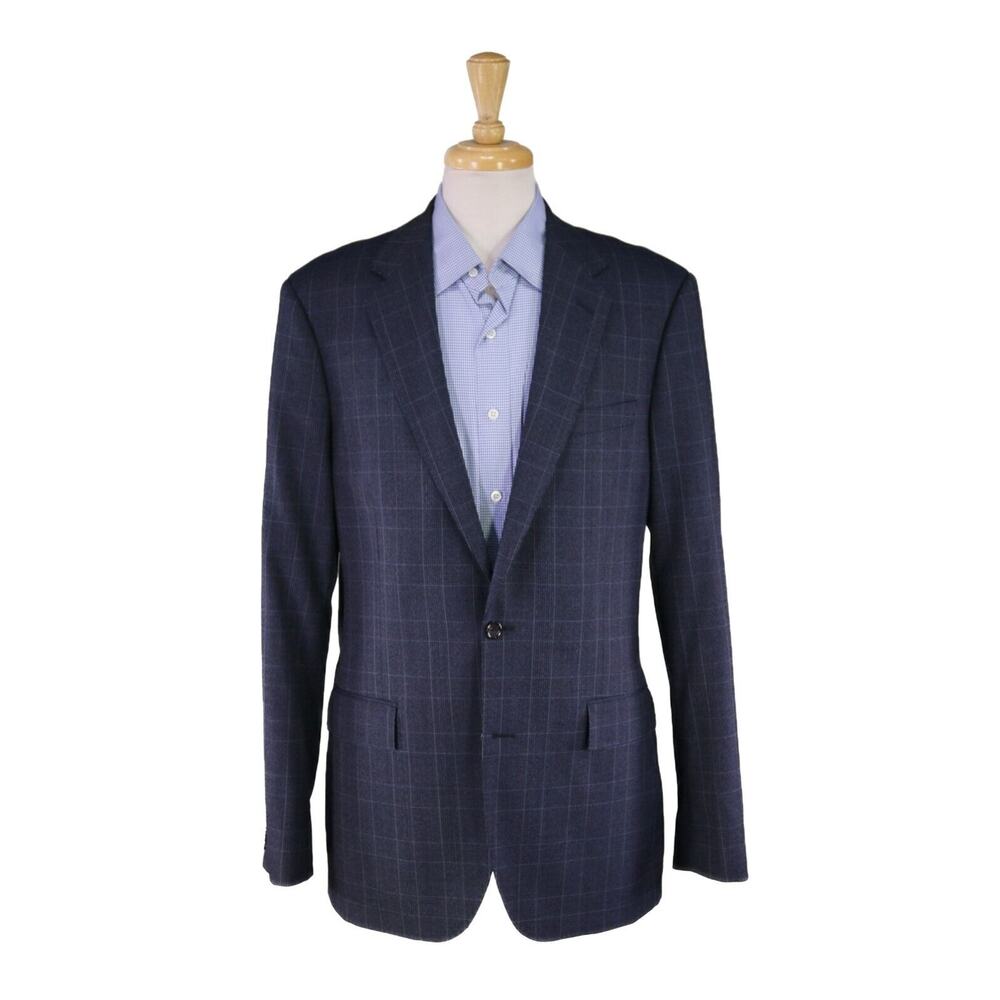 J. Crew Ludlow Slim Fit Navy Blue Check Windowpane Wool 2-Btn Blazer Jacket 42L